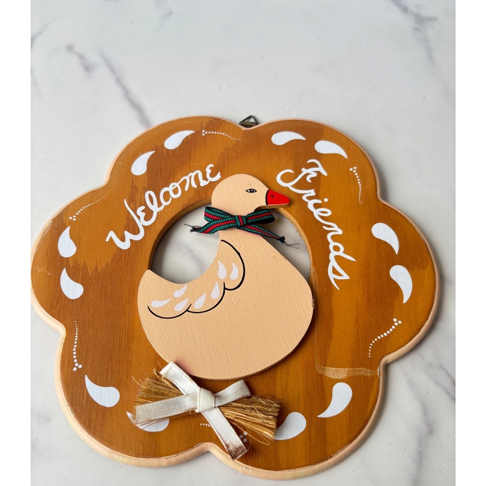Vintage Wooden Welcome Friends Goose Wall Plaque Country Cottage Decor 7 in